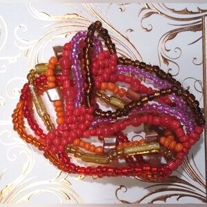 Seven Row; Red, Orange & Brown Beaded Bracelet